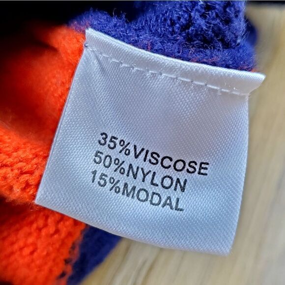 ☔️🩵PattyBoutik Blue & Orange Colorblock Boatneck Sweater Large - Picture 11 of 12